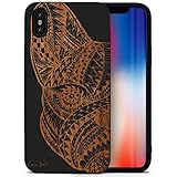 CaseYard Wood Phone case for iPhone Xs Max Laser Engraved Pug Face Design Black Wood Compatible iPho