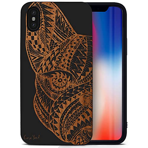 Caseyard Wood Phone Case For Iphone Xs Max Laser Engraved Pug Face Design Black Wood Compatible Iphone Case Protective Shockproof Slim Fit Cell Phone Cover For Men & Women #TOP3