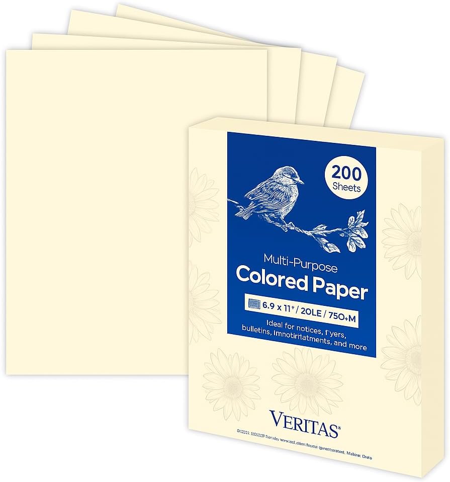WritePads Veritas Colored Copy Paper, Cream Multi-Purpose paper,Colored Printer Paper 8.5” x 11”, 20 lb / 75 GSM, Cream,200 Sheet, Made in USA