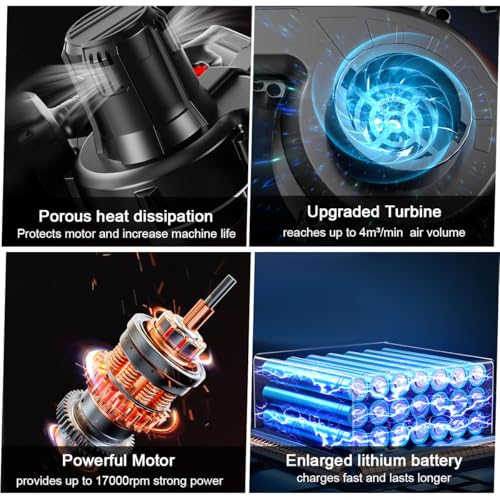 منفاخ أوراق الشجر اللاسلكي 17000 دورة في الدقيقة، منفاخ أوراق الشجر الكهربائي اللاسلكي مع شاحن وبطاريتين محمول باليد 2 في 1، منفاخ أوراق الشجر والمكنسة الكهربائية التي تعمل بالبطارية