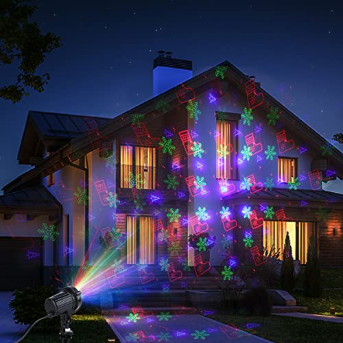 Christmas Laser Projector Lights Outdoor, Waterproof Christmas Laser Lights Landscape Spotlight Decorative Lamp With Red Green And Blue 18 Xmas Patterns For For Holiday Party Garden House Wall #TOP4
