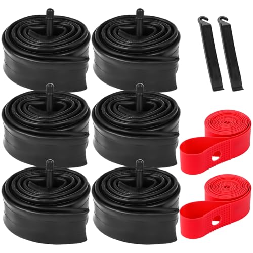 6 Pcs 20 Inch Bike Tube 20 X 1.75-2.125 Inches Bicycle Tubes with 2 Tire Levers and 2 Protection Straps, 20X1.75/20X1.95/20X2.125 Bike Tube with 32 Mm Schrader Valve for MTB Mountain Bike