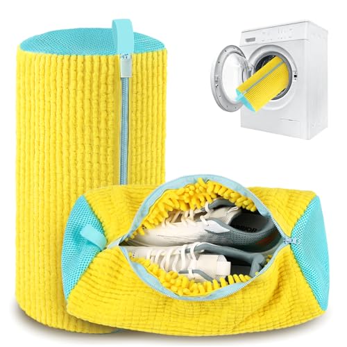 Xan Concept Shoe Washing Machine Bag with Invisible Rust-Free Side Zipper Reusable Laundry Bag for Sneakers Socks Lingerie Bras Blouses Durable Fabric Shoe Cleaner (Pack of 1) Yellow