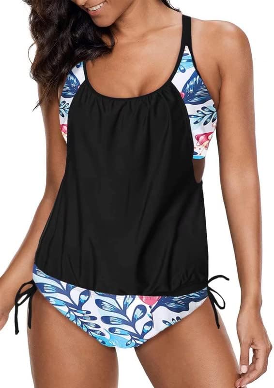 Dokotoo Womens 2024 Fashion Stripes Print Lined Up Double Up Tankini Sets Swimsuits Bathing Suit Swimwear (S-3XL)