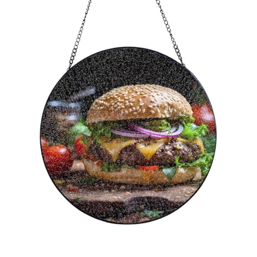 Poezjzw Stained Glass Window Hanging - Hamburger Sun Catcher for