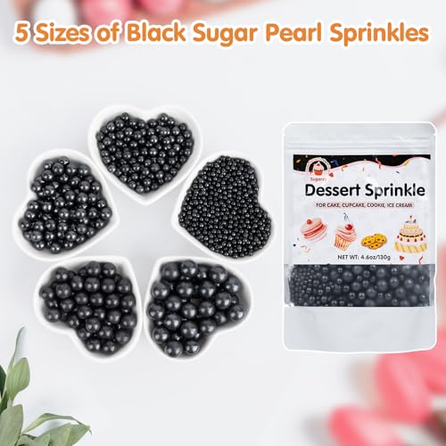 Image of Edible Black Pearl Sprinkles,Holiday Pearls Sugar Sprinkle,130g Mix Size Baking Cake Decorations Candy,Cupcake Toppers,Cookie Decorating Donuts Ice Cream Toppings,Birthday Party Supplies