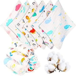 Lanjue 6Pcs Muslin Cloths for Baby, 25*25cm Baby Soft Face Cloth Reusable Facial Towels for Face Cleaning