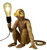 BJTDLLX Creative Monkey Table Light, Industrial Table Lighting Fixture Chandelier, Vintage Resin Unique Sitting Monkey Table Lamp Light for Dining Living Room Bedroom Bar Cafe -Gold Table Light
