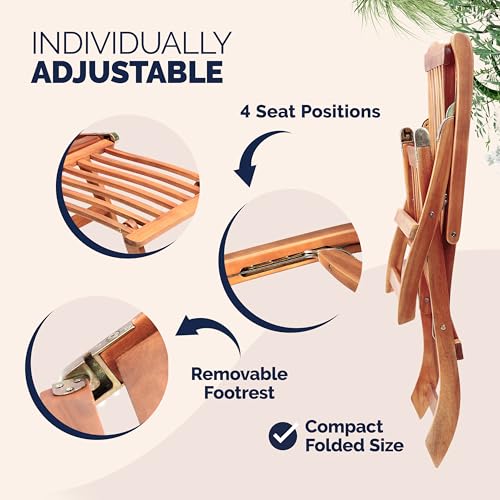 Casaria® Queen Mary Sun Loungers Set Of 2 | Fsc®-Certified Acacia Wood | 160Kg Load Capacity | Weatherproof Wooden Garden Lounger With Armrests | Adjustable Footrest Section - 5