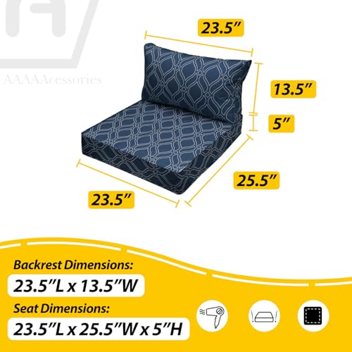 Image of AAAAAcessories Outdoor Seat Cushions for Chairs, Fade-Resistant, Waterproof Patio Furniture Replacement Cushions, 23.5 inch x 25.5 inch x 5 inch + 23.5 inch x 13.5 inch, Set of 2, Slate Blue Vine Trellis