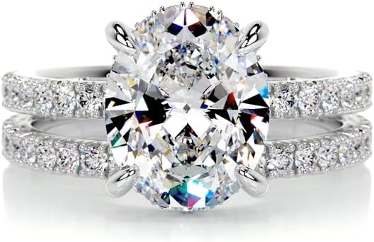 Molioaki 2.8 Carat (ctw) Bridal Set Oval Moissanite Engagement Rings for women platinum plated silver ring Moissanite Rings