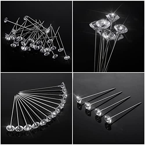 ASTER 200 Pieces Crystal Diamond Head Pins 1.5 Inch Diamond Head Straight pins for Flower,Stainless Steel Bouquet Pins Corsages Flower Pins for Craft Wedding Jewelry Flower Decoration