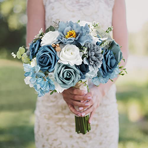 Jpsor Dusty Blue Flowers Artificial For Decoration, Assorted Fake White Roses In Bulk Silk Foam Flowers For Crafts Diy Wedding Bouquets Table Home Centerpieces Arrangements #TOP2