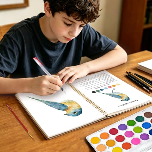 Watercolor Workbook for Beginners,20 Birds Pages with 24 Palette & 2 Brush by Bklvy - Used condition - Image 9