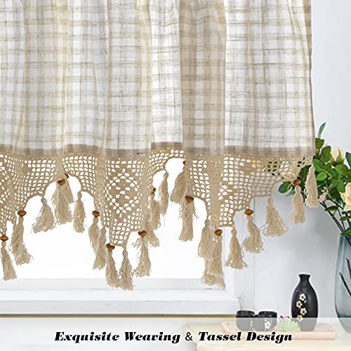Sfj-Ca Curtain Valance With Tassels Crochet Valances Lattice Bohemia Farmhouse Window Treatment For Living Room Bedroom Cafe, 23 X 70 Inches #TOP3