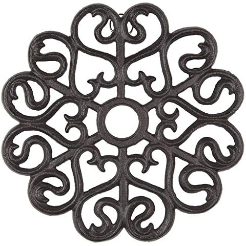 GASARÉ, Cast Iron Trivet for Hot Dishes, Pots, and Pans, Metal Trivet, Victorian Design, Rubber Feet Caps, Ring Hanger, 8 Inches, Brown, 1 Unit Cover