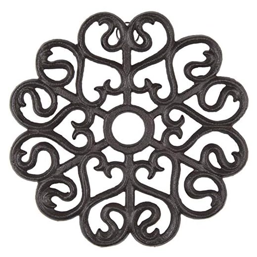gasaré, Cast Iron Trivet, Metal Trivet, Victorian Decor, for Hot Dishes, Pots, Kitchen, Countertop, Dining Table, with Rubber Feet Caps, Solid Cast Iron, 8 Inch Large, Rustic Brown Finish, 1 Unit