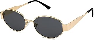 FUNGLASSES Retro Oval Sunglasses for Women Men Small Shade UV400 UV Protected Trendy Style (Gold-Grey)