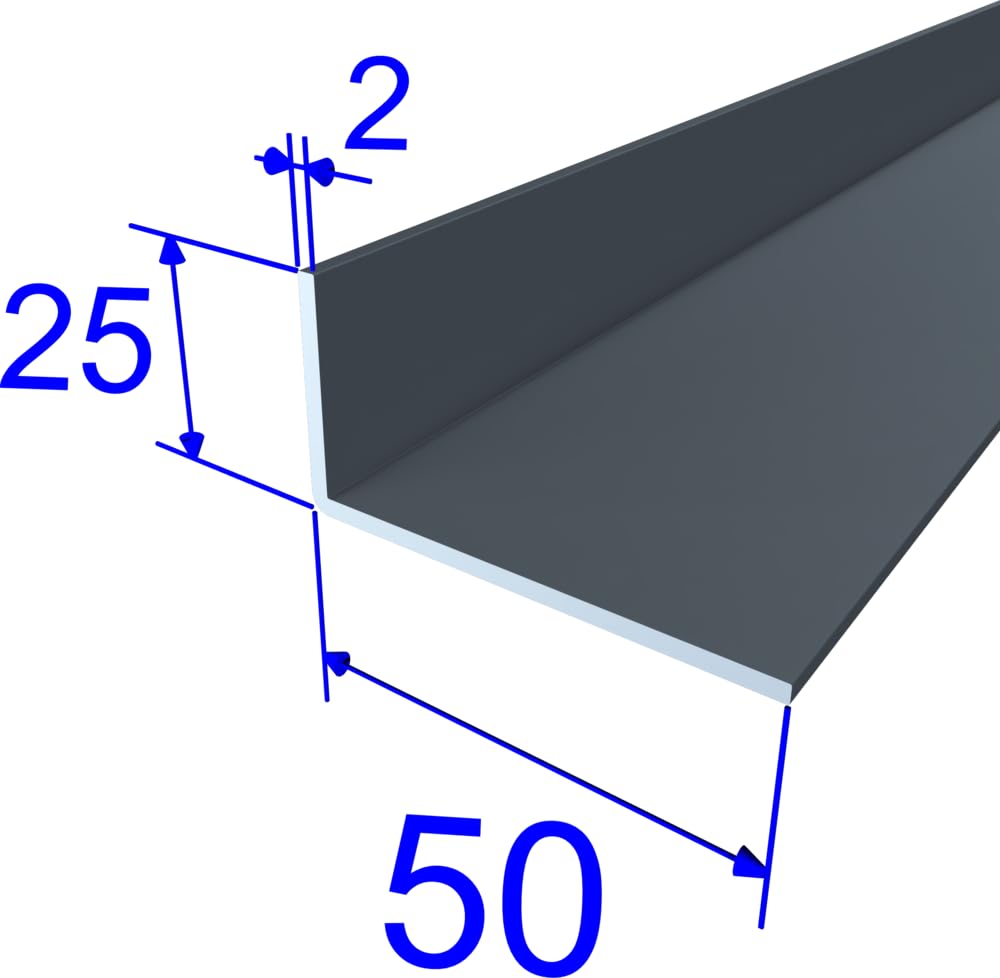 FaiX3.it - Perfil angular en L 50x25x2 mm de aluminio, lacado RAL 7016 "gris antracita" mate, longitud 1500 mm