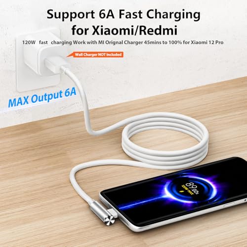 Image of 120W 6A USB Type C Cable 1.8M, 90 Degree L Shape USB C Fast Charging Cable for Xiaomi 14T 13T 12 11T Pro, Fast Charge Cable for Xiaomi 15 14 Ultra Pad 7, POCO F7 F6 X7 M6 Pro Redmi 14C Note 14 13