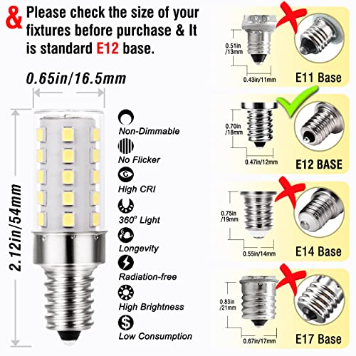 Alide E12 40W Replacement Led Candelabra Bulbs C7,Non-Dimmable,6000K Daylight Bright Cool White, T6 E12 4W Led Light Bulbs For Ceiling Fan Pendant Lighting Salt Lamp,450Lm,8 Pack #TOP2