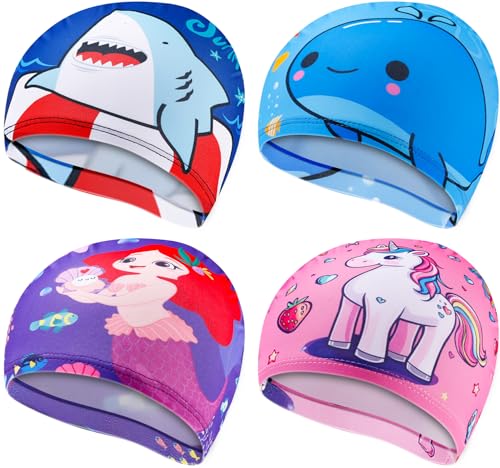 Kids' Mermaid & Unicorn Swim Caps (4 Pack)