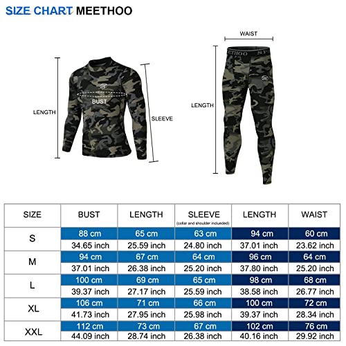 Meethoo Men’s Thermal Underwear Set, Compression Base Layer Sports Long Johns Fleece Lined Winter Gear Running Skiing, Camo, Small #TOP6