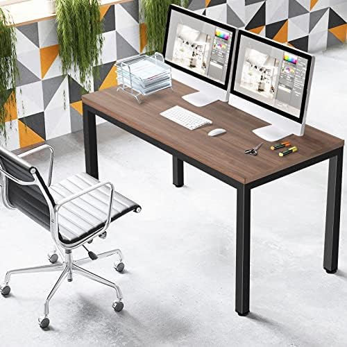 COSTWAY 140 x 60cm Computer Desk, Metal Frame Wooden Conference Table Writing Workstation, Simple Home Office Study Desk PC Laptop Table