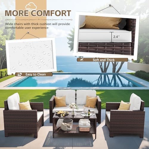 Homall 4 Pieces Patio Furniture Sets Wicker Chair Conversation Sofa - 3