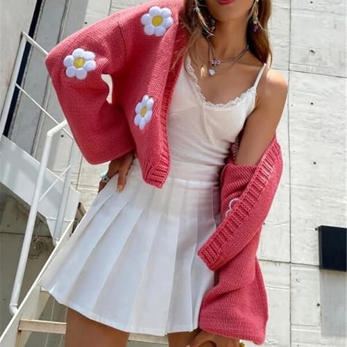 Women's Long Sleeve Floral Cardigan Sweaters Y2k Open Front Cropped Knit Cardigan Aesthetic Oversized Sweater3