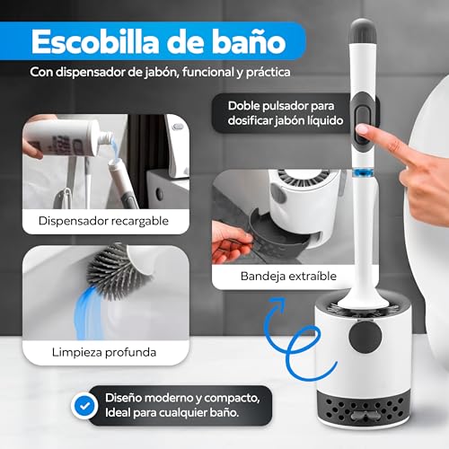 Miniatura 2 de Escobilla De Baño De Silicona Con Dispensador De Jabón Escobilla Wc Para Inodoro Con Soporte Y Adhesivo De Pared Naicok
