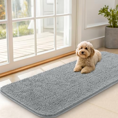 OLANLY Dog Door Mat for Muddy Paws 47x20, Super Absorbent Chenille Mud Mat