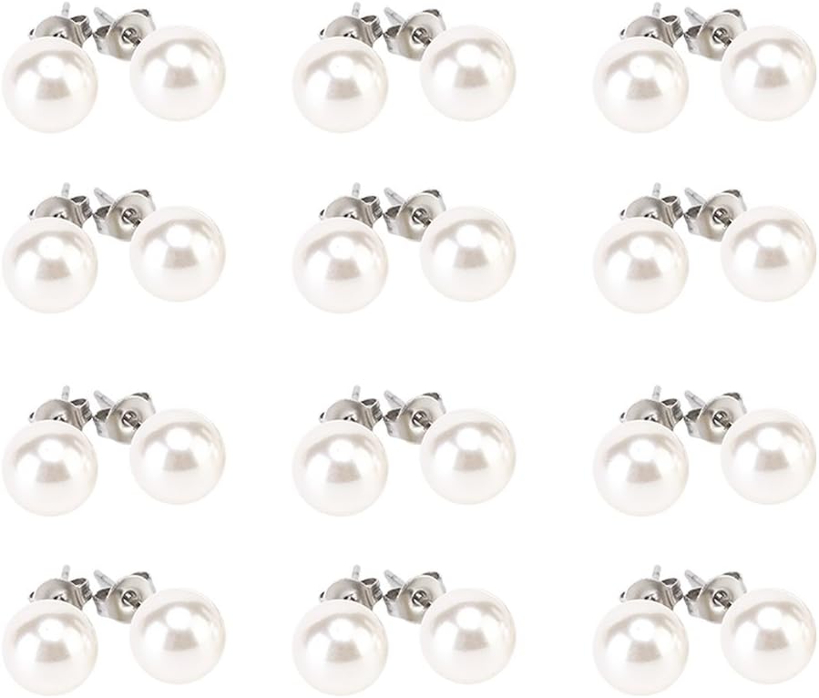 12pairs colors Assorted Mixed Wholesale Lot Glass Pearl Earrings Studs Gift Set Stainless Steel Pin for Women