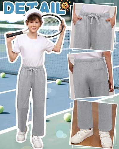 3 Pack Boys Sweatpants Straight Leg Athletic Open Bottom Joggers Workout Elastic Drawstring Kid Pants with Pockets4
