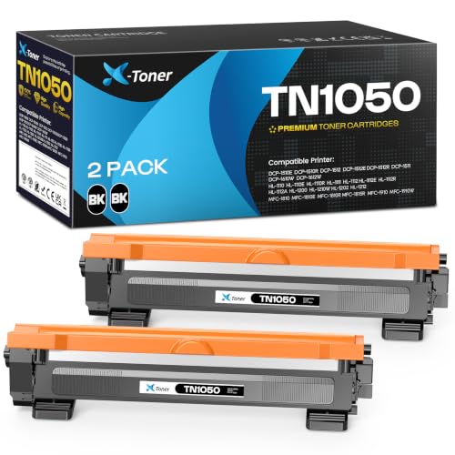 X Toner TN1050 Cartuchos de Tóner reemplazo Compatible para Brother TN 1050 TN 1050 para DCP 1610W DCP 1612W MFC 1910W HL 1210W HL 1110 HL 1112 HL 1212W DCP 1510 DCP 1512 MFC 1810 Impresora(2 Negro)
