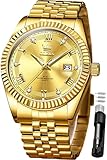 OLEVS Orologio da uomo in acciaio inox, al quarzo, da lavoro, con quadrante grande, impermeabile, con data, orologio da polso, G5680-oro, G5680-gold, orologio da uomo