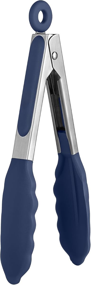 U-Taste Kitchen Tong for Cooking, 480ºF Heat-Resistant, 7in/Midnight Blue | Small Silicone Tong, Mini Tongs for Serving Food, Short Salad Thong with Non Stick Rubber Tips & 18/8 Stainless Steel Handle