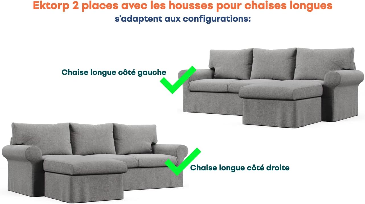 Comfort Works Custom Ektorp Sofa Cover, Replacement Slipcover Compatible with IKEA Ektorp 2-Seater Sofa with Chaise, Ektorp Sofa Cover with Chaise