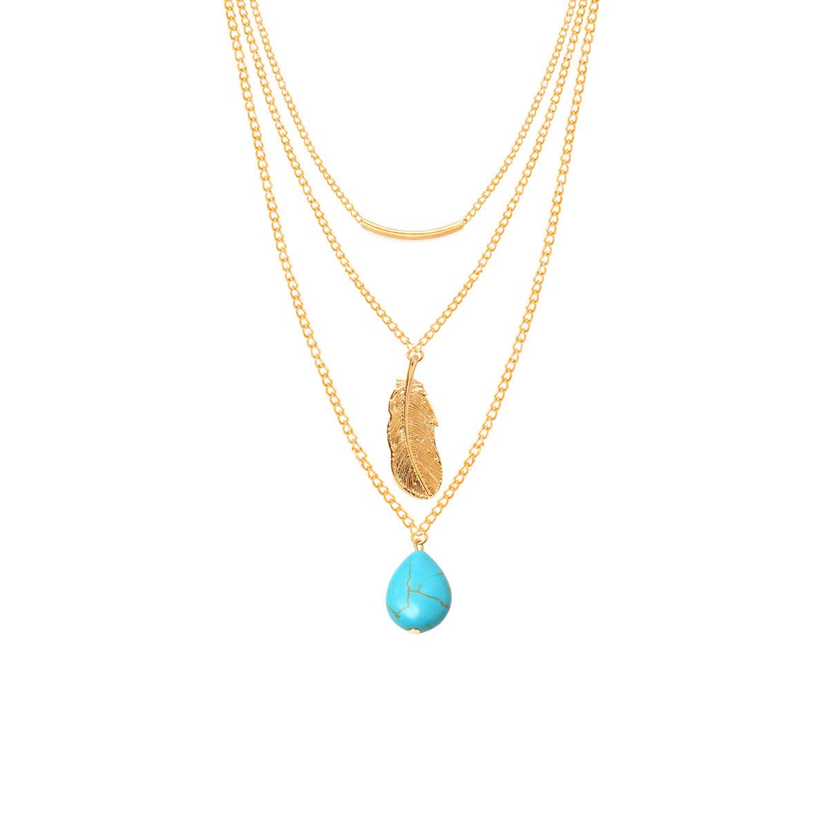 Yecomsy Gold Layered Turquoise Necklace Summer Boho Layered Stacked Chain Necklace Multilayered Turquoise Bead Choker Necklace Bohemian Jewelry for Women Girls
