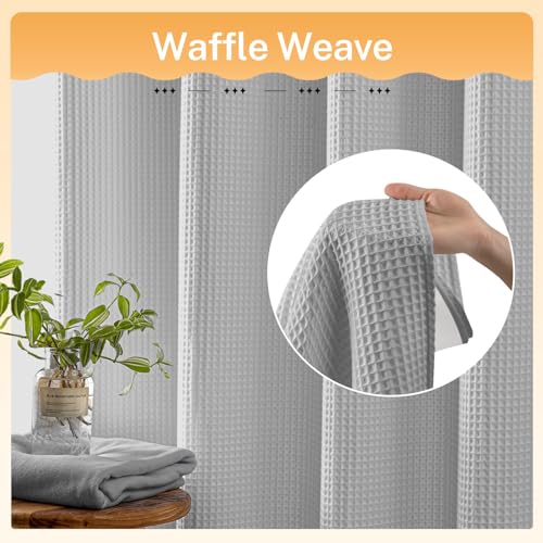 River Dream Gray Fabric Shower Curtain Set, Cotton Blend, Waffle Weave, with Snap in Replacement Liner，71 x 74 inches by River Dream - Image 2