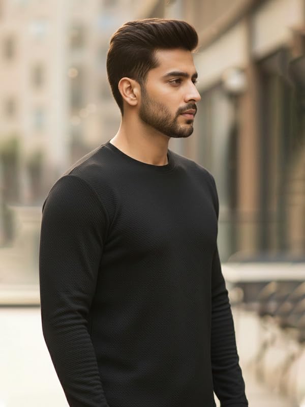 Image of CUBIQ Men's Cotton Blend Solid Slub T-Shirt