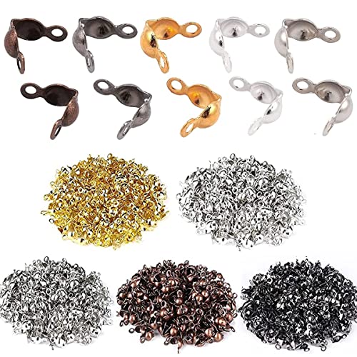 500 Pieces 5 Colors Calotte Ends Knot Covers for DIY Bracelet Jewelry Making, Clamshell Metal Plated Open Bead Tips Endcaps(Gold,Silver,Gun Black,red Copper,Platinum,100 Pieces Each Color)