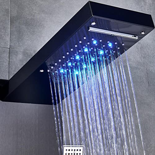 Columna de Ducha LED con Sistema Torre, Chorro Lluvia y Masaje, Acero Inoxidable Negro miniatura 7