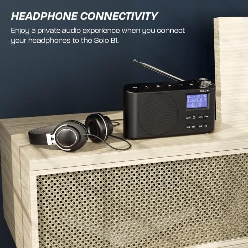 DAB DAB+ FM Digital Radio, Bluetooth, Portable, Dual Alarm, Rechargeable Battery & Mains, AUX, Headphone, 60 Presets, Sleep timer (AZATOM Solo B1 Black)