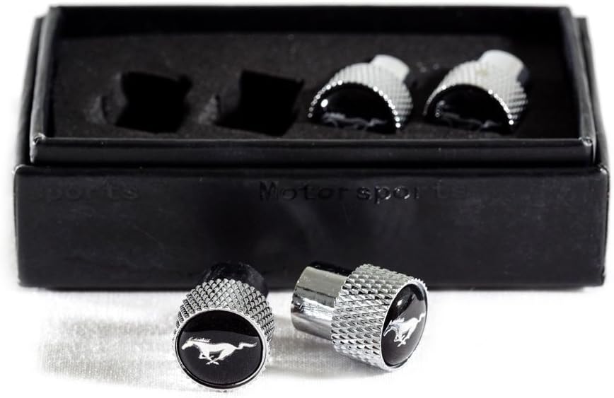 Eurosport Daytona 3M C&W Ford Mustang Pony Logo Aluminum Valve Stem Caps - Knurled