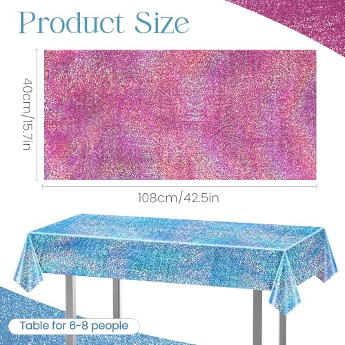 Image of Just Shimmer 4 Pack Pink and Blue Holographic Tablecloths, 2 Pink and 2 Blue, 40 x 108 Iridescent Rectangle Table Covers for Gender Reveal, Baby Shower, Birthday and Mermaid Ocean Party Decorations