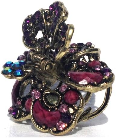 Rhinestone Rounded Flower Styled Hair Claw Clip with Crystals -Medium (Lilac)