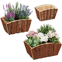 Macetas Madera Natural Relaxdays Set de 3 Macetas, Madera Natural con Corteza, Jardín, Terraza y Alféizar, Decoración para Plantar, Marrón