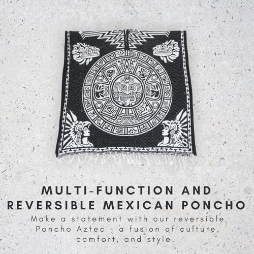 Mexican Poncho Aztec for Men & Women | Reversible Cobija Blanket for Fiesta, Outdoor, Hiking, & Camping2