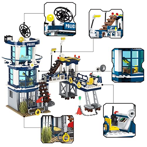 Image of City Police Station STEM Building Sets, Compatible with Lego Military Helicopter Airplane,Boats Ship, Swat Team,Building Kit for Kids, 565 PCS Best Gift for 6-10 Boys